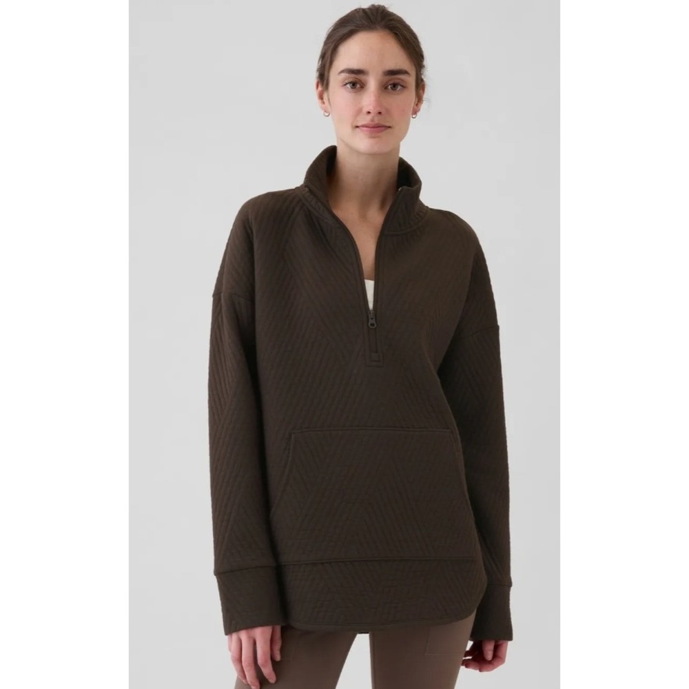 GapFit Quilted Jacquard Half Zip Pullover Terra Brown Small Sweatshirt NWT